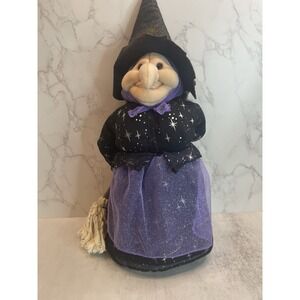 Rare 1999 Kids of America Corp Halloween Witch Plush 16" Broom Behind Back 16"